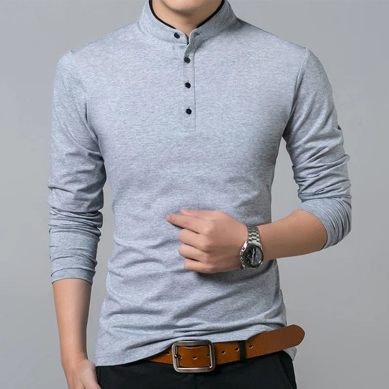 Hot Sale 2026 Spring Mens Tshirt Long Sleeve Stand Basic Solid Blouse Tee Shirt Top Casual Cotton T-shirt Men Undershirt