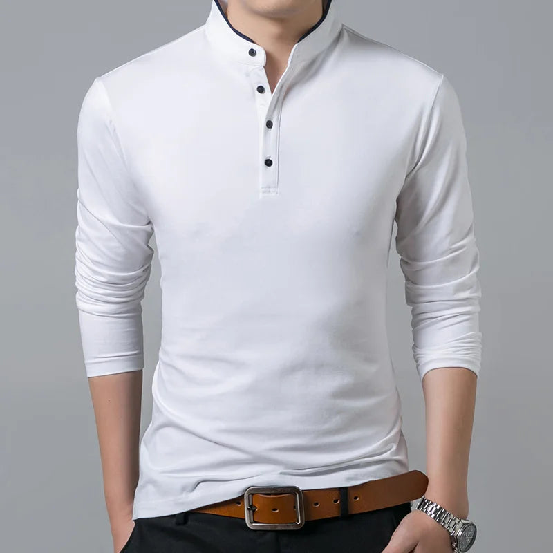 Hot Sale 2026 Spring Mens Tshirt Long Sleeve Stand Basic Solid Blouse Tee Shirt Top Casual Cotton T-shirt Men Undershirt