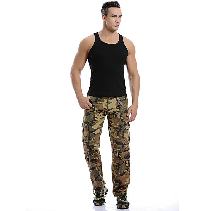 2025 High Quality Men's Cargo Pants Casual Loose Multi Pocket Cotton Pants Long Trousers for Men Camo Joggers Plus Size 28-40
