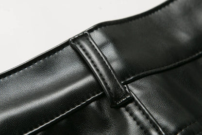 New Winter Men Skinny Biker Pu Leather Pants High Street Fashion Motorcycle Trousers for Male Stage Club Wear
