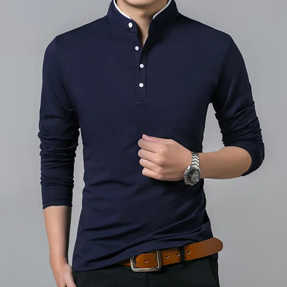 Hot Sale 2026 Spring Mens Tshirt Long Sleeve Stand Basic Solid Blouse Tee Shirt Top Casual Cotton T-shirt Men Undershirt