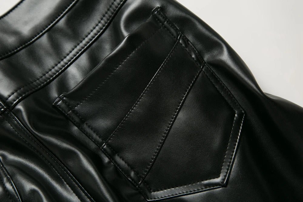 New Winter Men Skinny Biker Pu Leather Pants High Street Fashion Motorcycle Trousers for Male Stage Club Wear