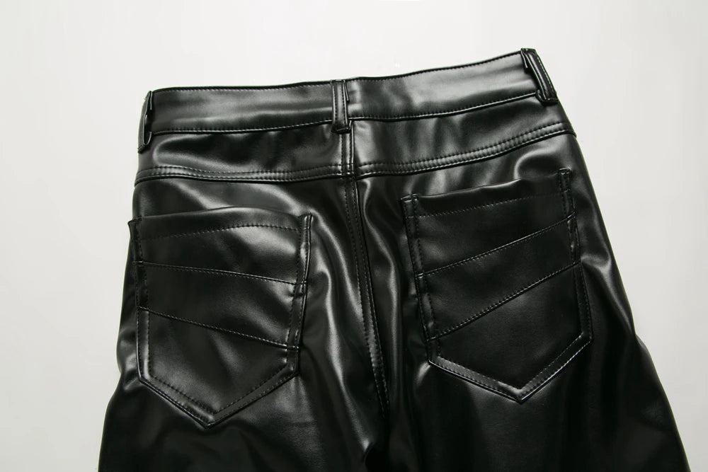 New Winter Men Skinny Biker Pu Leather Pants High Street Fashion Motorcycle Trousers for Male Stage Club Wear