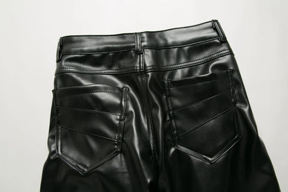 New Winter Men Skinny Biker Pu Leather Pants High Street Fashion Motorcycle Trousers for Male Stage Club Wear