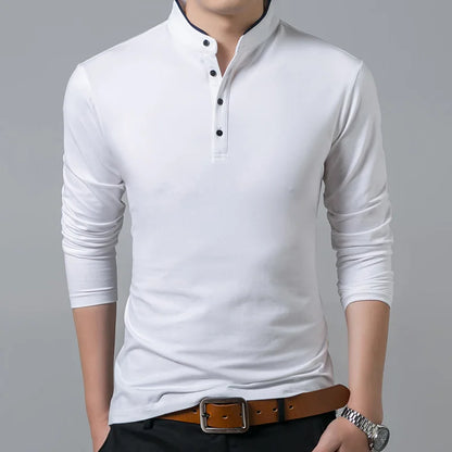 Hot Sale 2026 Spring Mens Tshirt Long Sleeve Stand Basic Solid Blouse Tee Shirt Top Casual Cotton T-shirt Men Undershirt