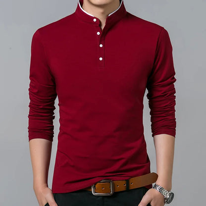 Hot Sale 2026 Spring Mens Tshirt Long Sleeve Stand Basic Solid Blouse Tee Shirt Top Casual Cotton T-shirt Men Undershirt