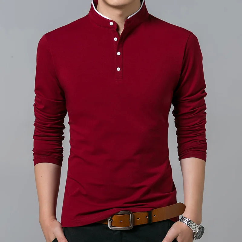 Hot Sale 2026 Spring Mens Tshirt Long Sleeve Stand Basic Solid Blouse Tee Shirt Top Casual Cotton T-shirt Men Undershirt