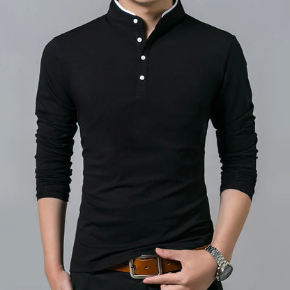 Hot Sale 2026 Spring Mens Tshirt Long Sleeve Stand Basic Solid Blouse Tee Shirt Top Casual Cotton T-shirt Men Undershirt