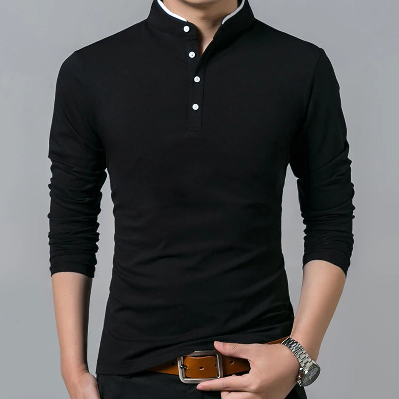 Hot Sale 2026 Spring Mens Tshirt Long Sleeve Stand Basic Solid Blouse Tee Shirt Top Casual Cotton T-shirt Men Undershirt