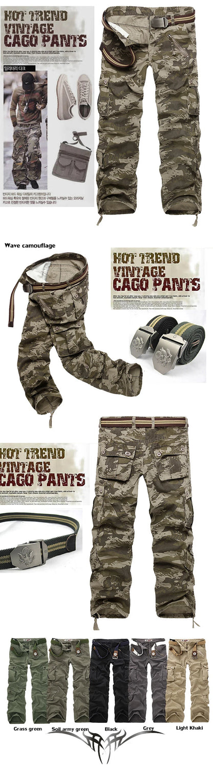 2025 High Quality Men's Cargo Pants Casual Loose Multi Pocket Cotton Pants Long Trousers for Men Camo Joggers Plus Size 28-40