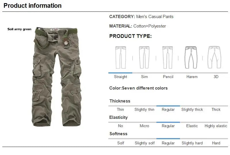 2025 High Quality Men's Cargo Pants Casual Loose Multi Pocket Cotton Pants Long Trousers for Men Camo Joggers Plus Size 28-40