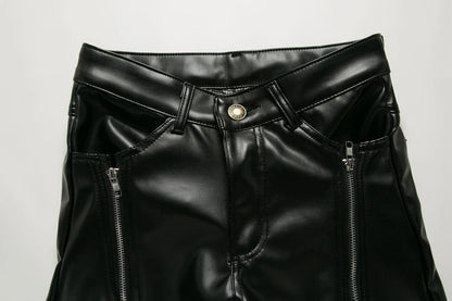 New Winter Men Skinny Biker Pu Leather Pants High Street Fashion Motorcycle Trousers for Male Stage Club Wear