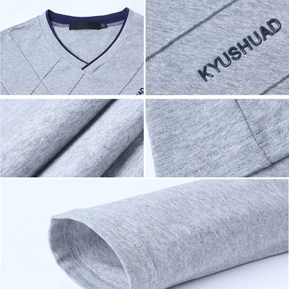 BROWON 2026 Fashion Men T-shirt Slim Fit Custom T-shirt Crease Design Long Stylish Luxury V Neck Fitness T-shirt Tee Shirt Homme