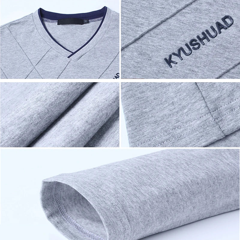 BROWON 2026 Fashion Men T-shirt Slim Fit Custom T-shirt Crease Design Long Stylish Luxury V Neck Fitness T-shirt Tee Shirt Homme